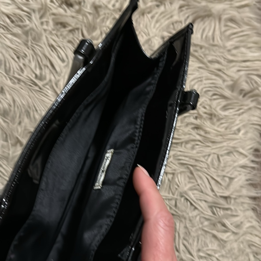 Vintage Neiman Marcus Black Patent Bag-Blk/Gray Swirled Lucite Handles-EUC - Picture 13 of 17